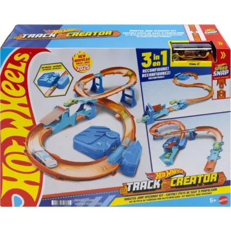 Hot Wheels Track Creator gyorsító ugró gyors pálya készlet, versenypálya játékautóval és motoros gyorsítóval